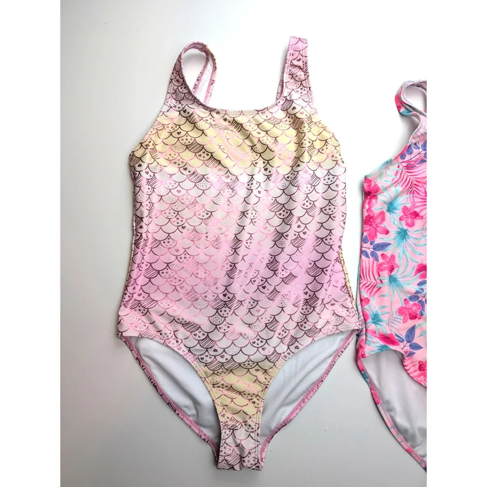 2 Girls ONE PIECE SWIM SUIT SIZE 16 BMAGICAL BY BTWEEN GIRLS PINK FLORAL MERMAID